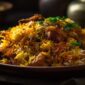 gourmet biryani with saffron rice chicken generated by ai 1 85x85